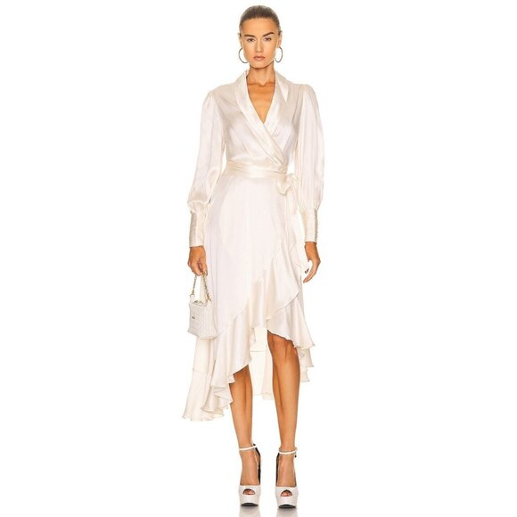 Zimmermann Silk Wrap Midi Dress in Milk Ivory - Picture 1 of 4